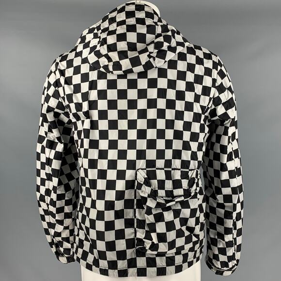 NICK WOOSTER Size M Black White Checkered Nylon Hooded Jacket - Picture 3 of 10